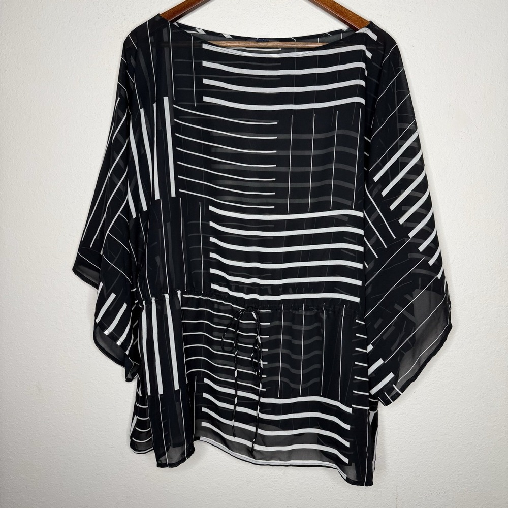 Chaps Womens Top Size Black & White Striped Boat Neck 2X‎